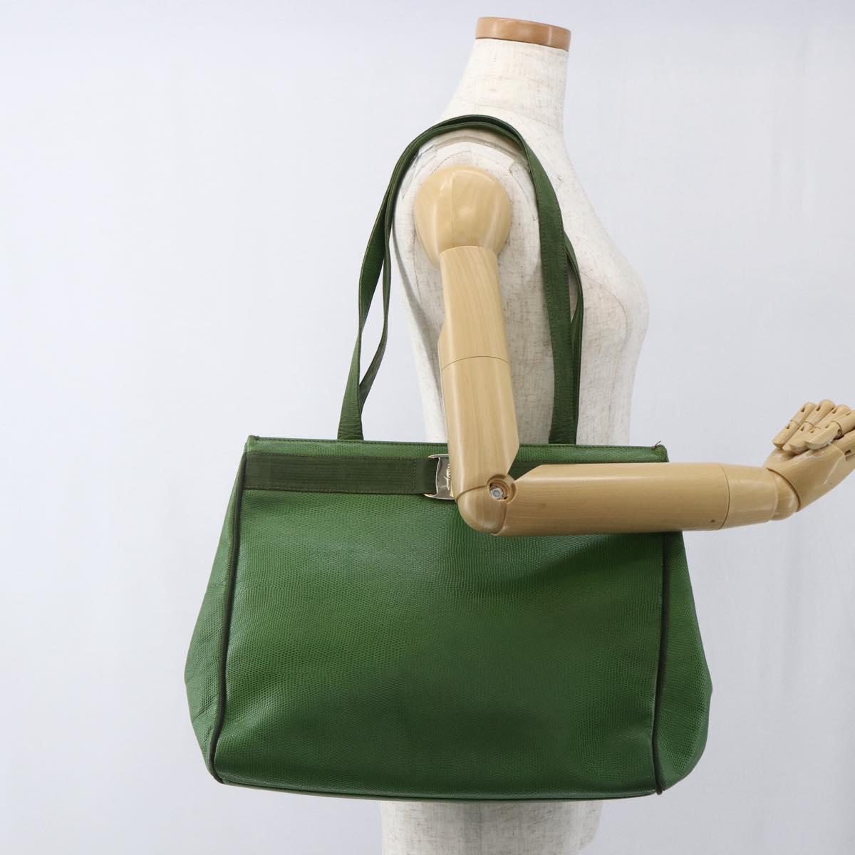 Salvatore Ferragamo Tote Bag Leather Green Gold Auth BA10613