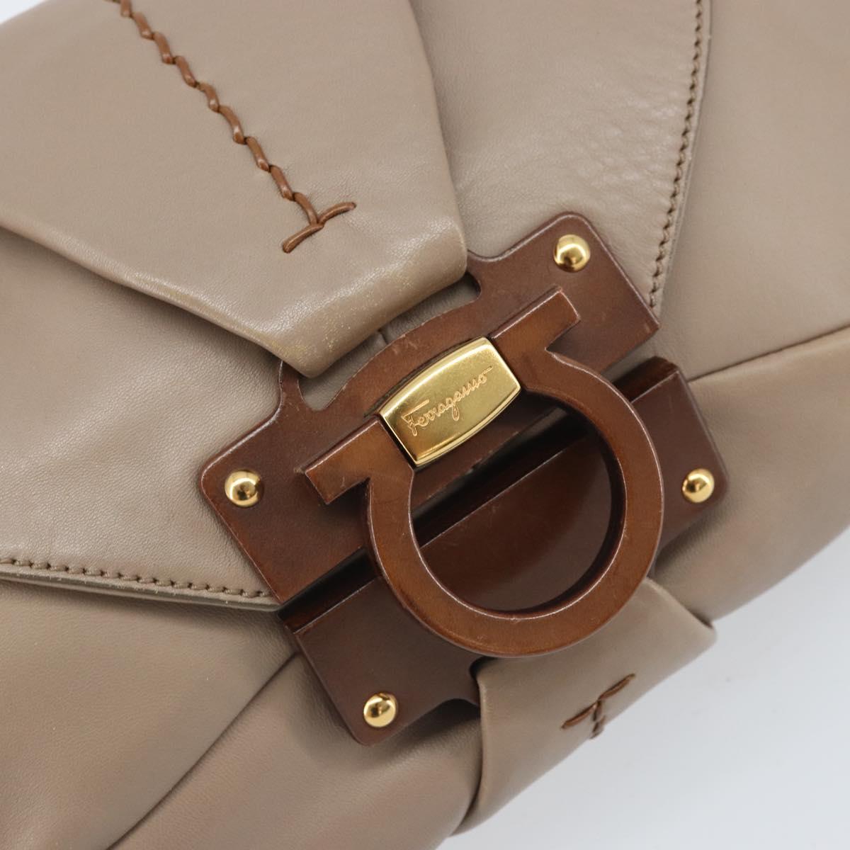 Salvatore Ferragamo Gancini Hand Bag Leather Beige Gold Auth BA10615
