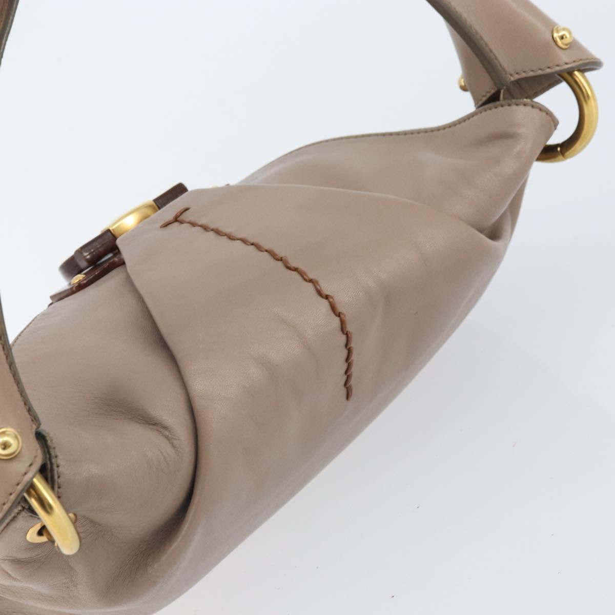 Salvatore Ferragamo Gancini Hand Bag Leather Beige Gold Auth BA10615
