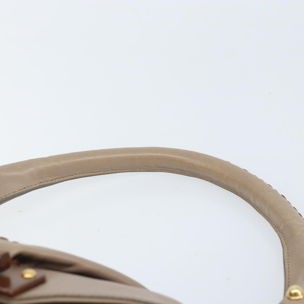 Salvatore Ferragamo Gancini Hand Bag Leather Beige Gold Auth BA10615