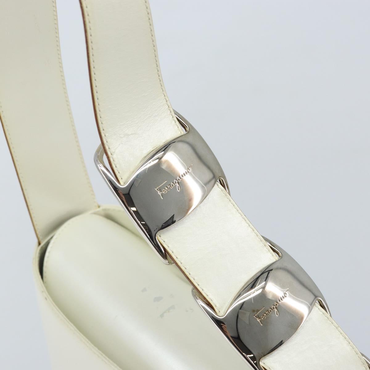 Salvatore Ferragamo Vala Shoulder Bag Leather White Silver Auth BA10620