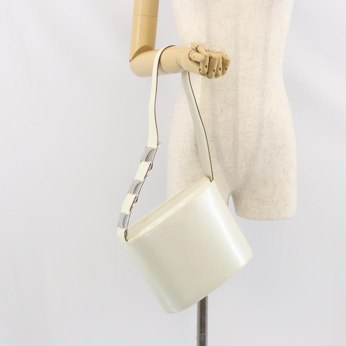 Salvatore Ferragamo Vala Shoulder Bag Leather White Silver Auth BA10620