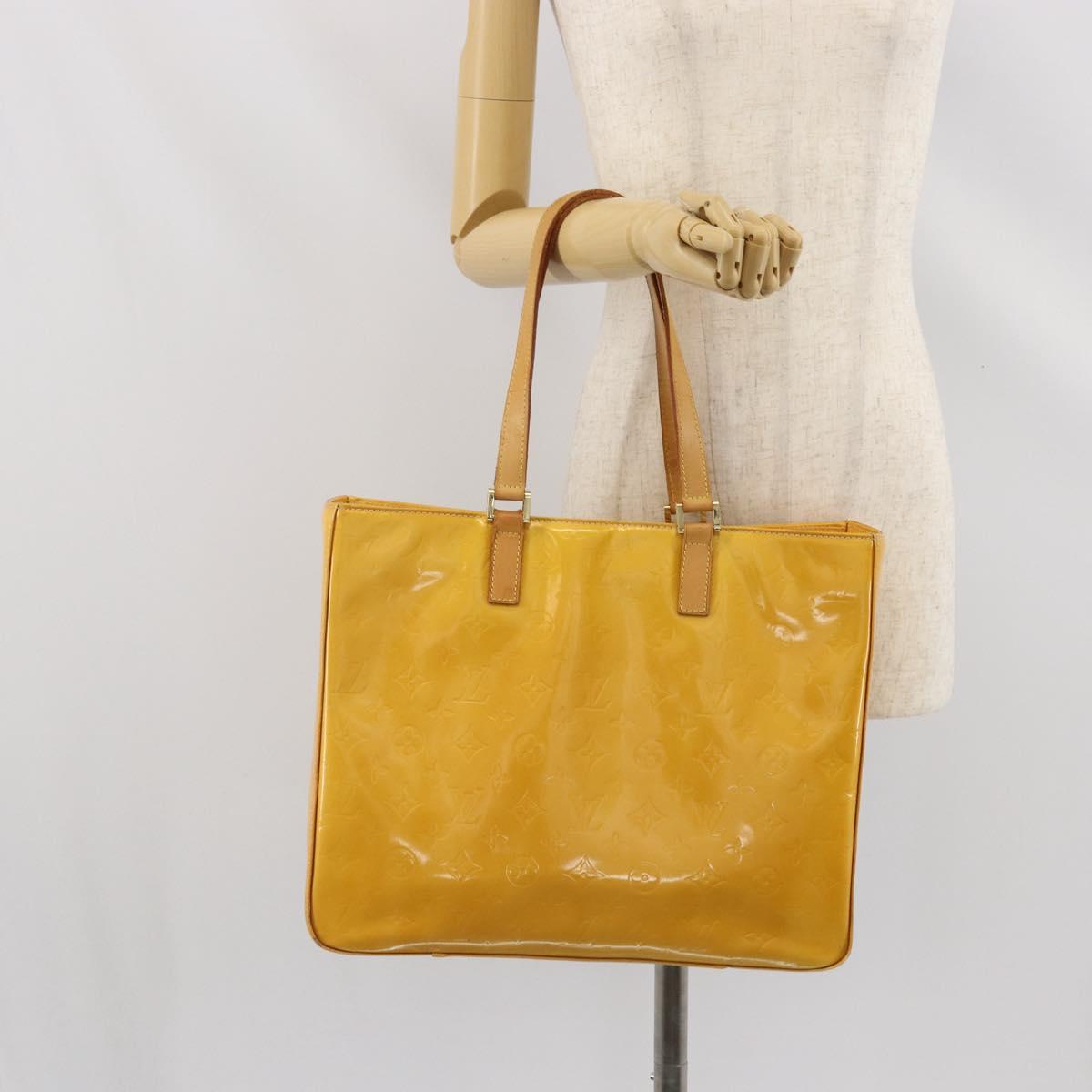 LOUIS VUITTON Monogram Vernis Columbus Tote Bag Lime Yellow M91047 Auth BA10623