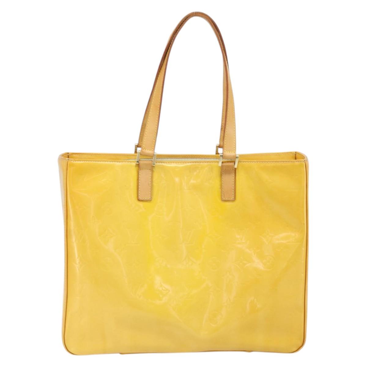 LOUIS VUITTON Monogram Vernis Columbus Tote Bag Lime Yellow M91047 Auth BA10623