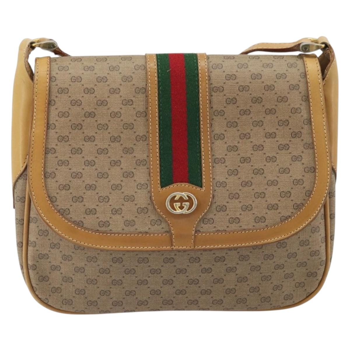 GUCCI Micro GG Supreme Web Sherry Line Shoulder Bag PVC Beige Gold Auth BA10628