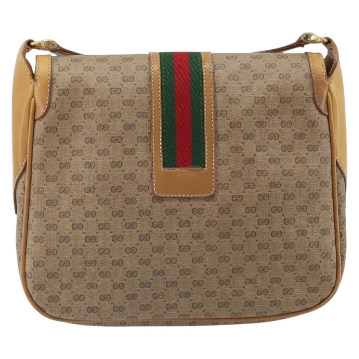 GUCCI Micro GG Supreme Web Sherry Line Shoulder Bag PVC Beige Gold Auth BA10628
