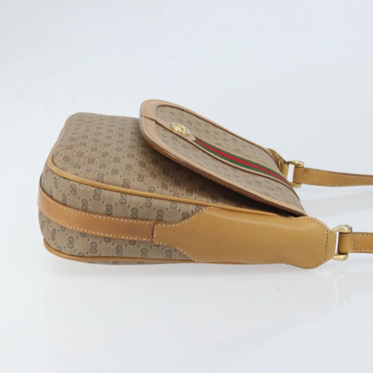 GUCCI Micro GG Supreme Web Sherry Line Shoulder Bag PVC Beige Gold Auth BA10628