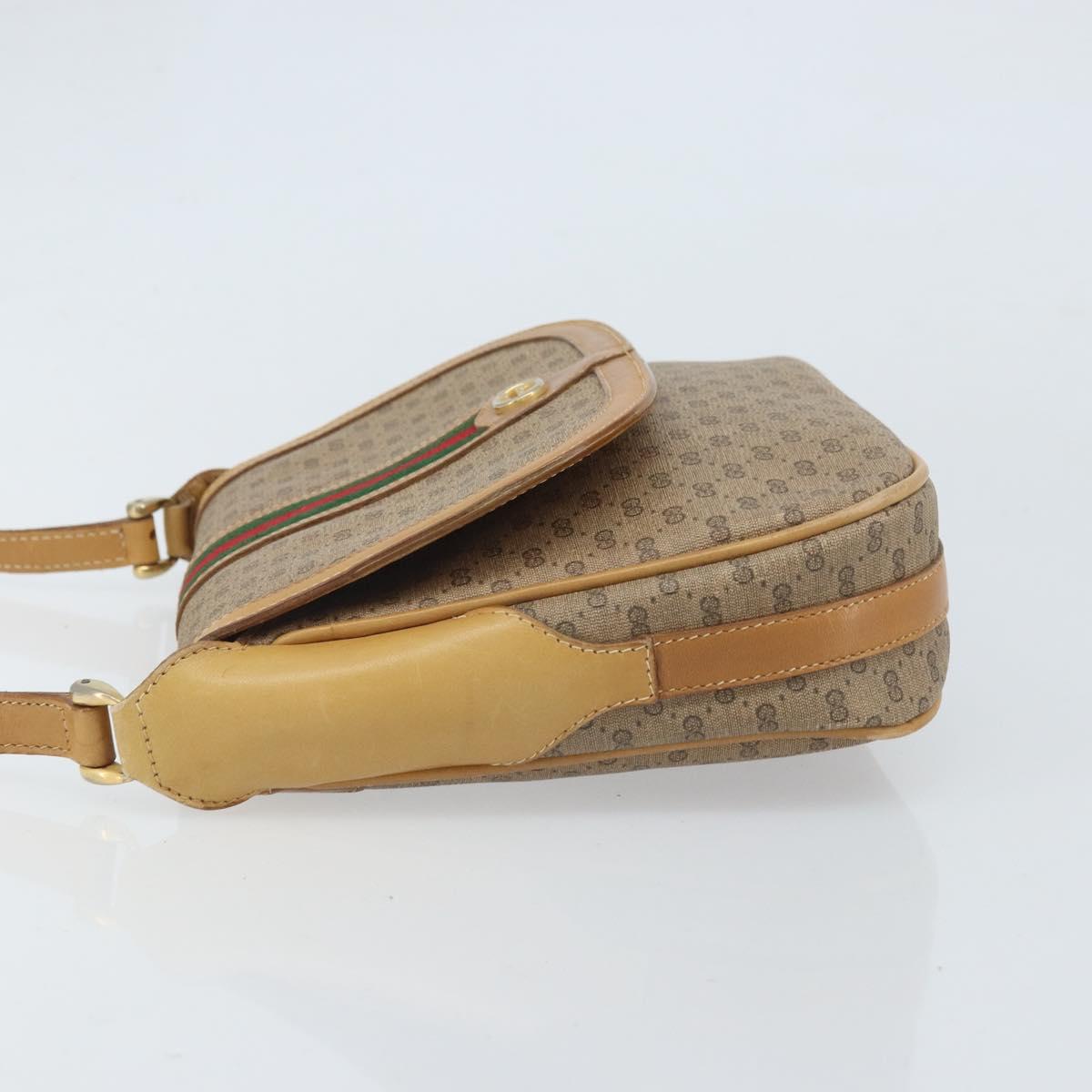 GUCCI Micro GG Supreme Web Sherry Line Shoulder Bag PVC Beige Gold Auth BA10628