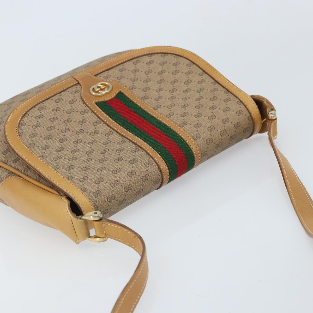 GUCCI Micro GG Supreme Web Sherry Line Shoulder Bag PVC Beige Gold Auth BA10628
