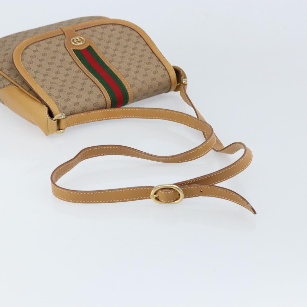 GUCCI Micro GG Supreme Web Sherry Line Shoulder Bag PVC Beige Gold Auth BA10628
