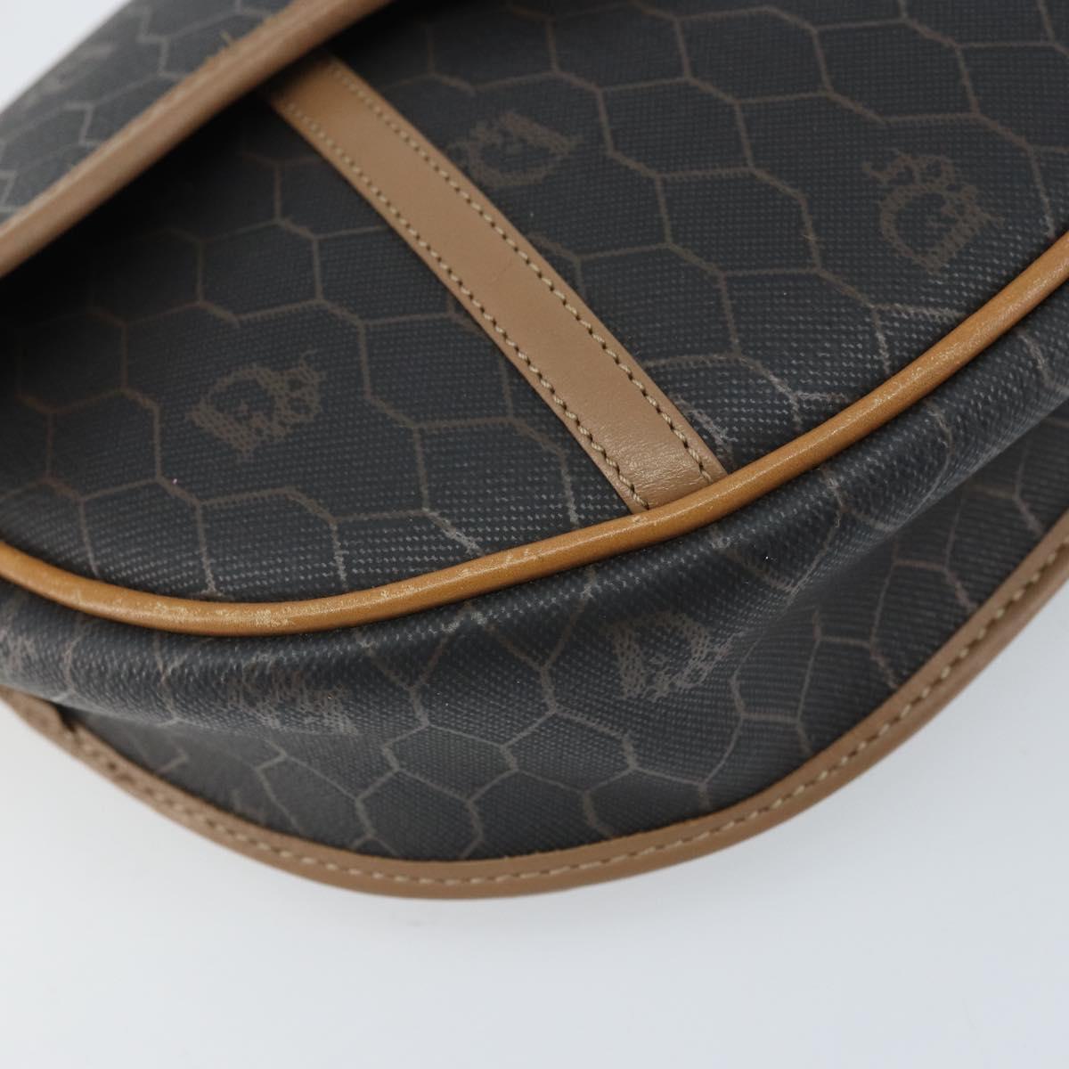 Christian Dior Honeycomb Canvas Shoulder Bag PVC Black Gold Auth BA10631