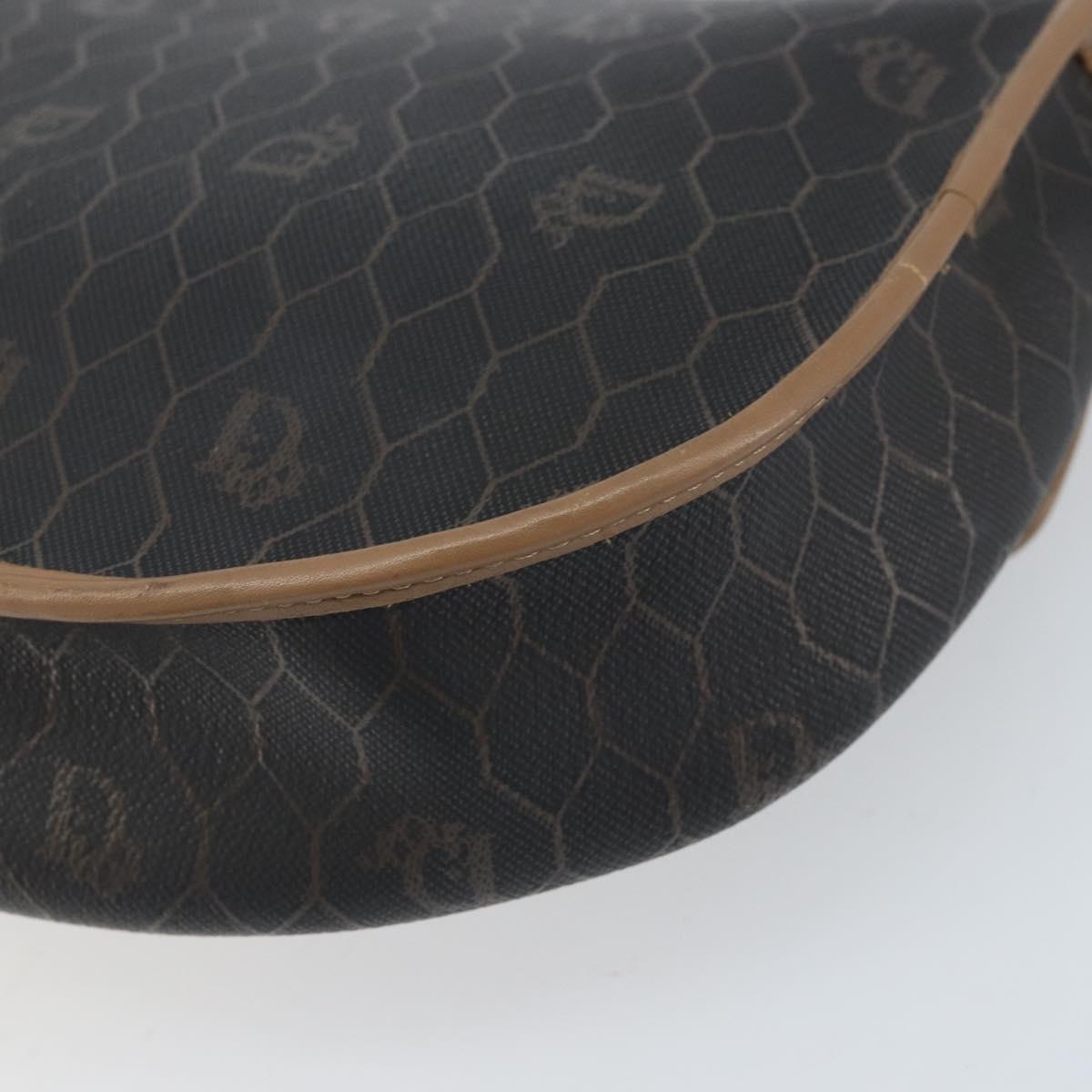 Christian Dior Honeycomb Canvas Shoulder Bag PVC Black Gold Auth BA10631