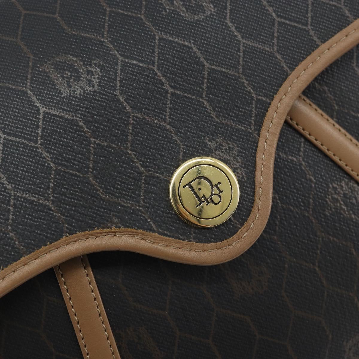 Christian Dior Honeycomb Canvas Shoulder Bag PVC Black Gold Auth BA10631