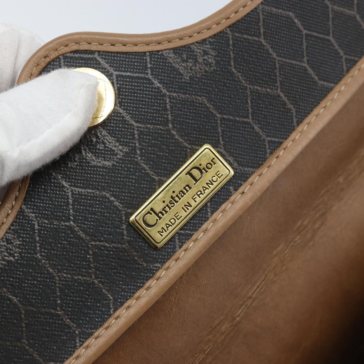 Christian Dior Honeycomb Canvas Shoulder Bag PVC Black Gold Auth BA10631