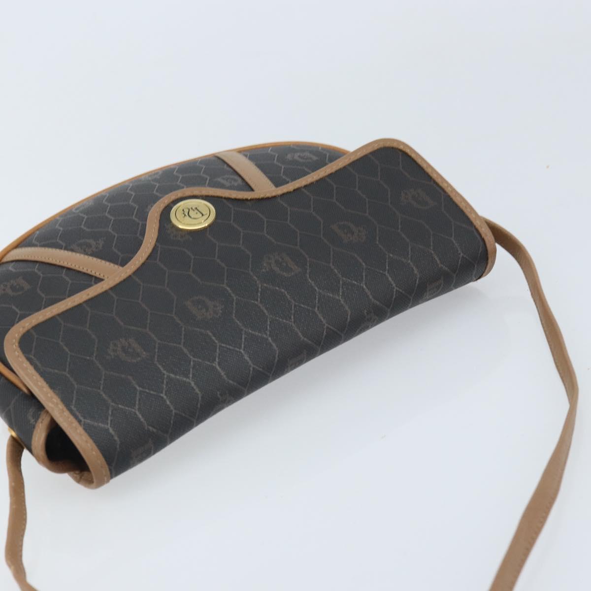 Christian Dior Honeycomb Canvas Shoulder Bag PVC Black Gold Auth BA10631