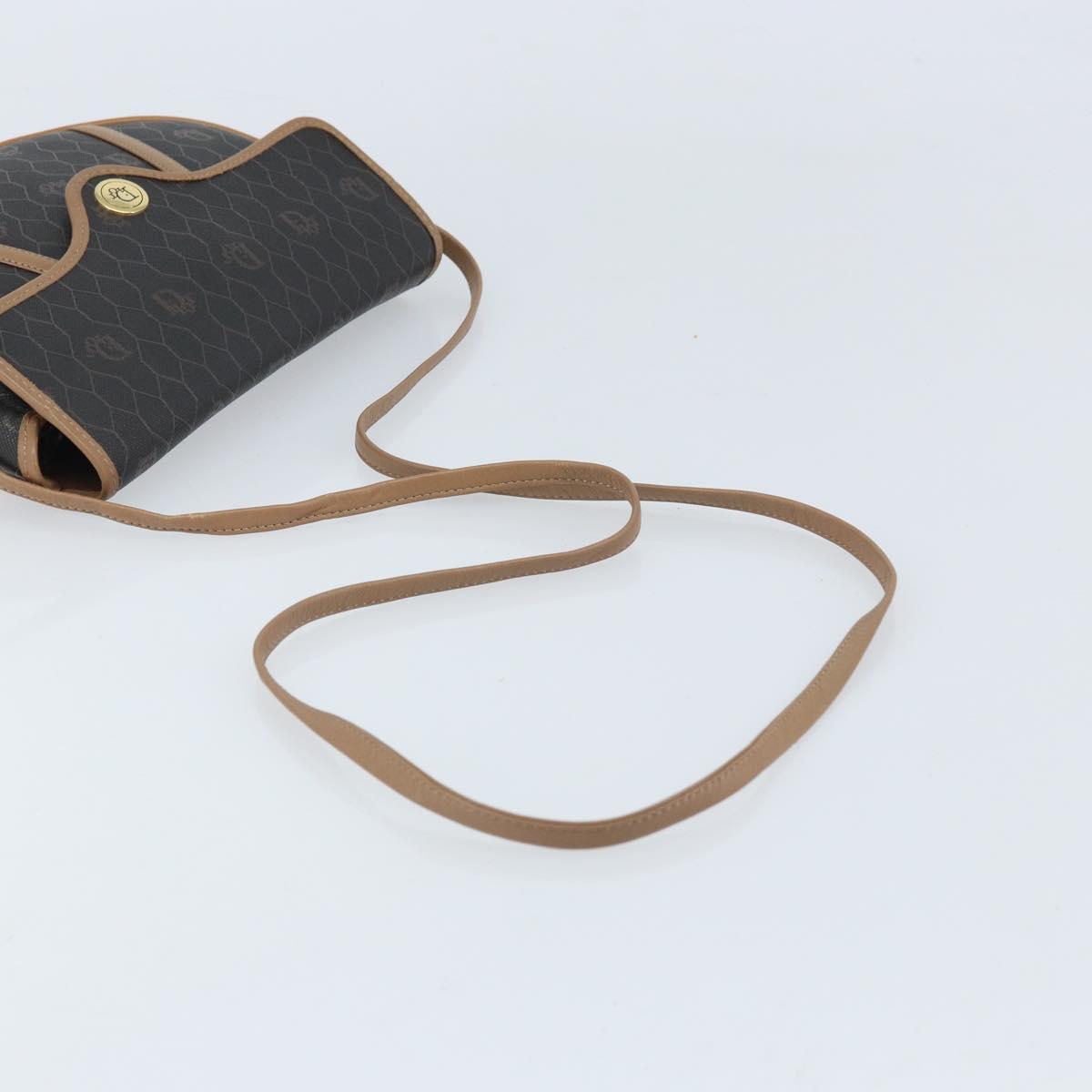 Christian Dior Honeycomb Canvas Shoulder Bag PVC Black Gold Auth BA10631