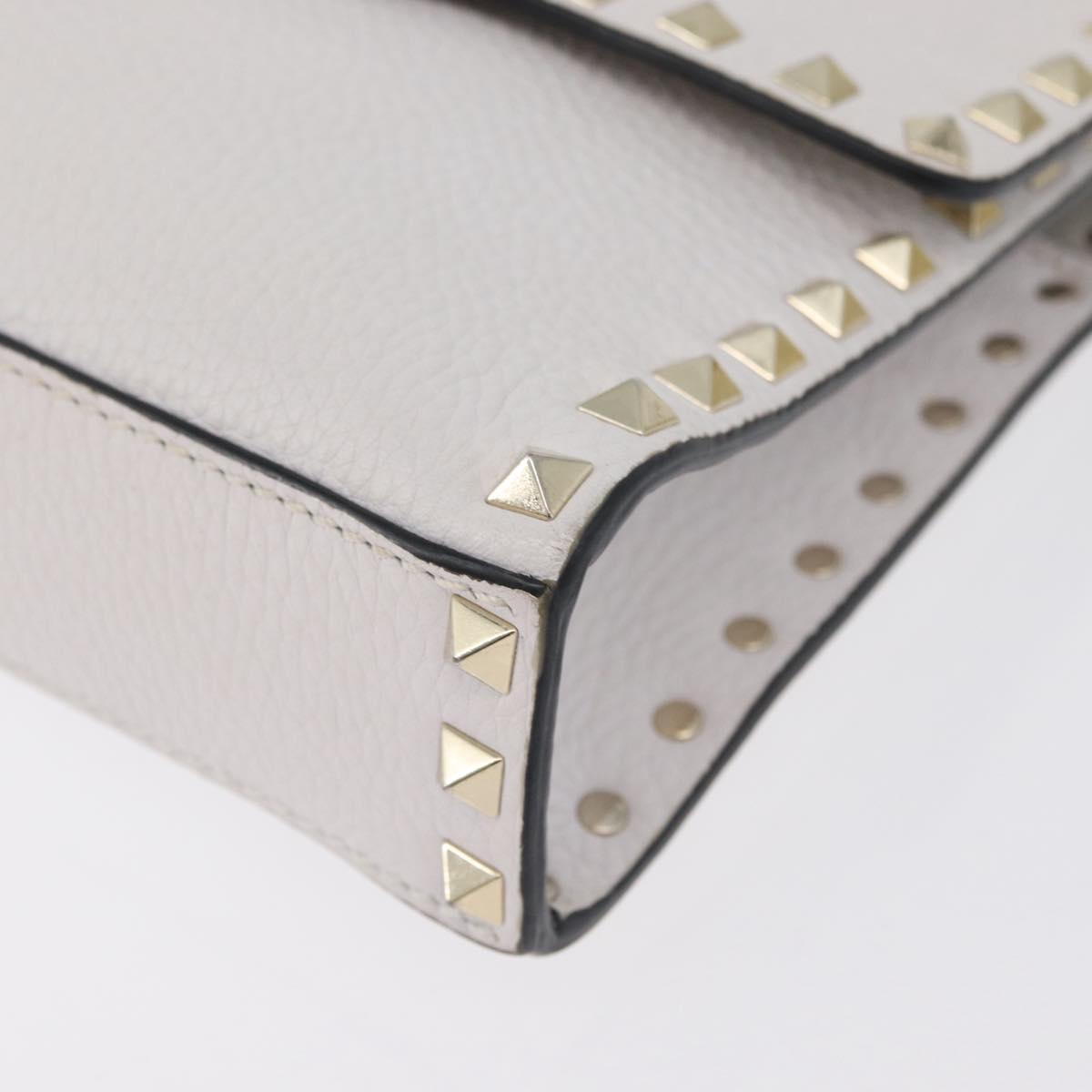 VALENTINO Shoulder Bag Leather White Gold Auth BA10633