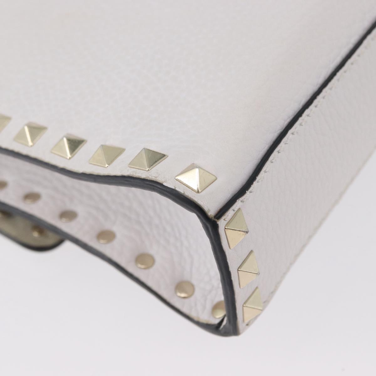VALENTINO Shoulder Bag Leather White Gold Auth BA10633