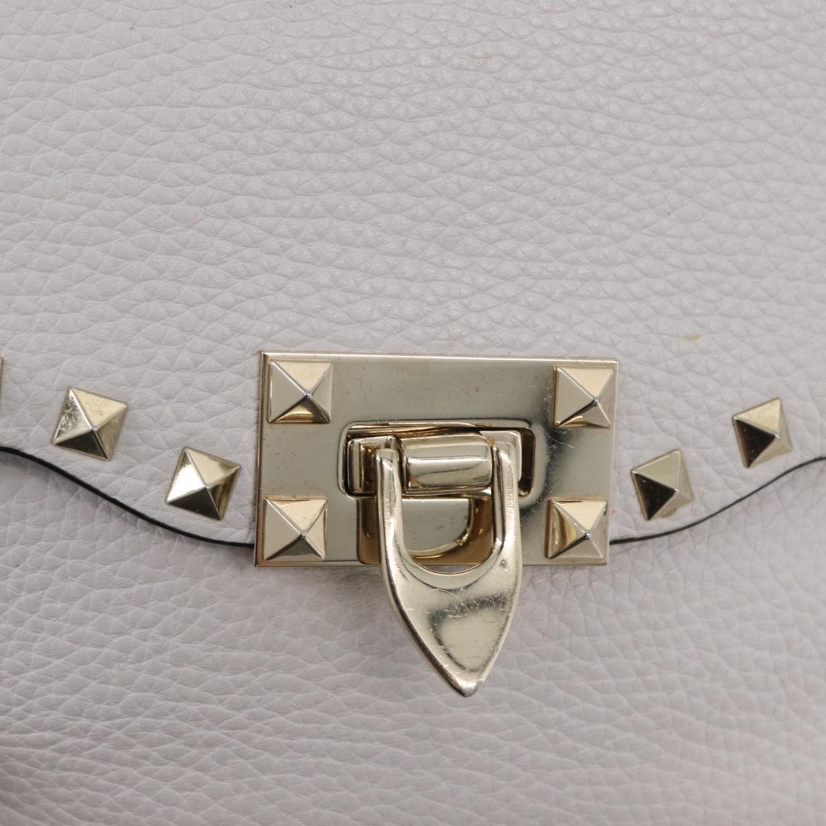 VALENTINO Shoulder Bag Leather White Gold Auth BA10633
