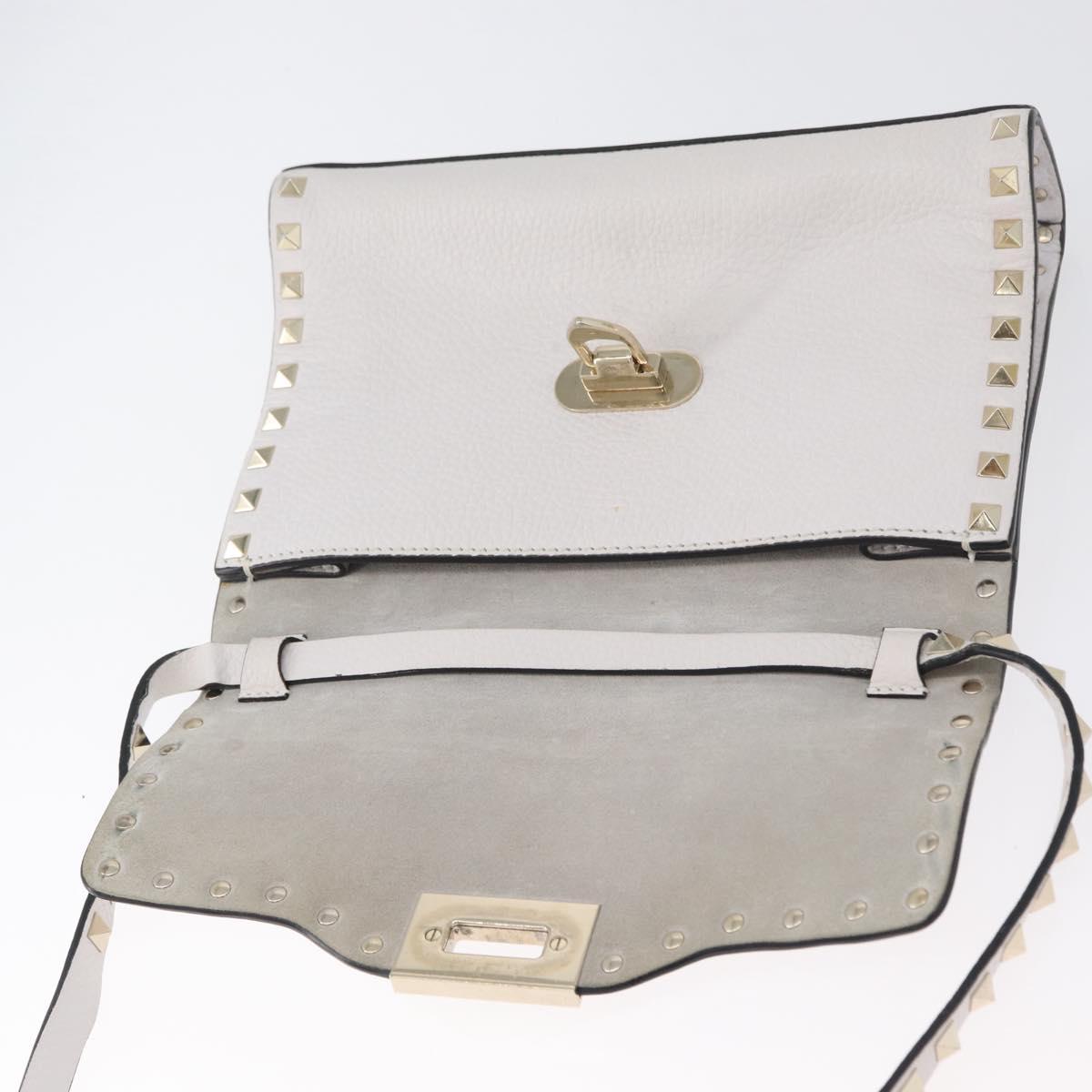 VALENTINO Shoulder Bag Leather White Gold Auth BA10633