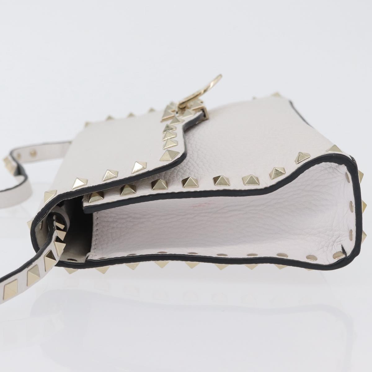 VALENTINO Shoulder Bag Leather White Gold Auth BA10633