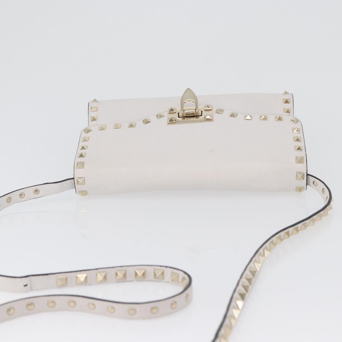 VALENTINO Shoulder Bag Leather White Gold Auth BA10633