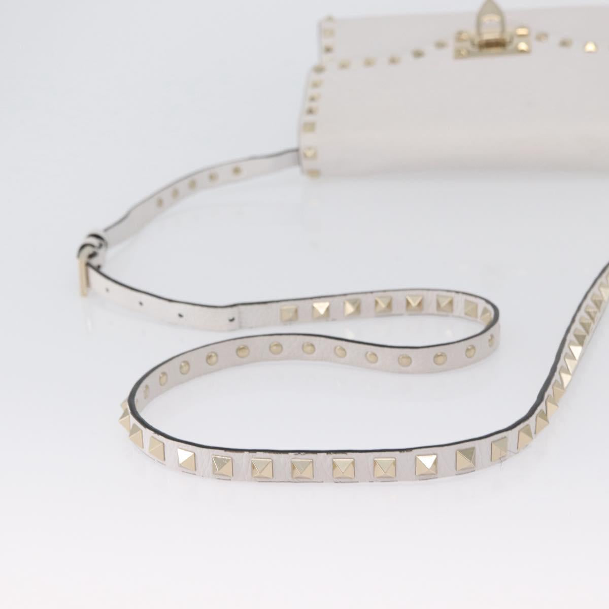 VALENTINO Shoulder Bag Leather White Gold Auth BA10633