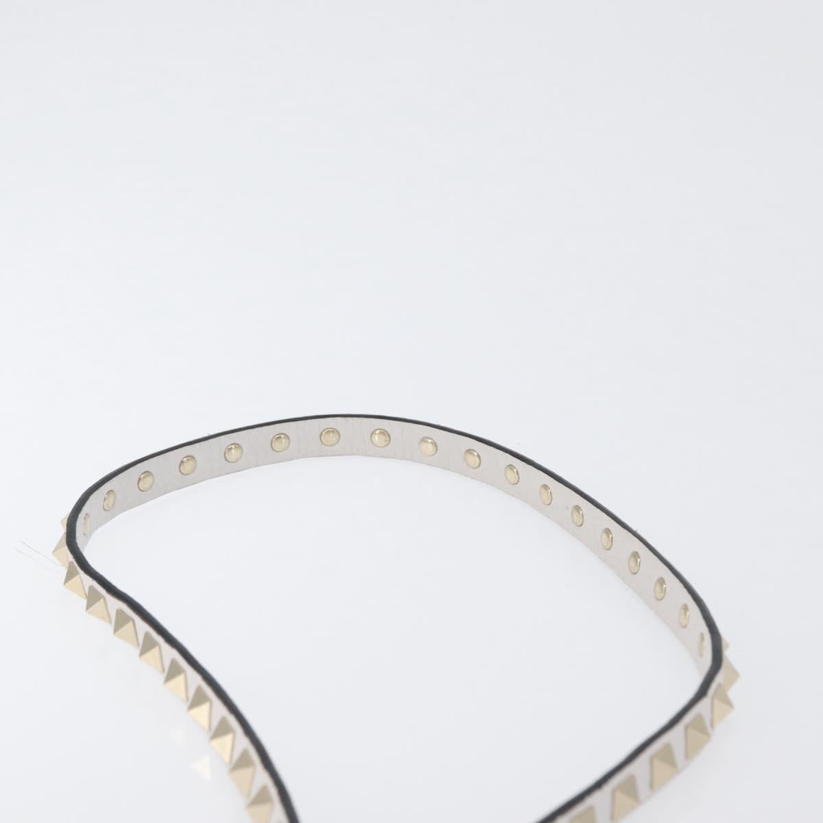 VALENTINO Shoulder Bag Leather White Gold Auth BA10633