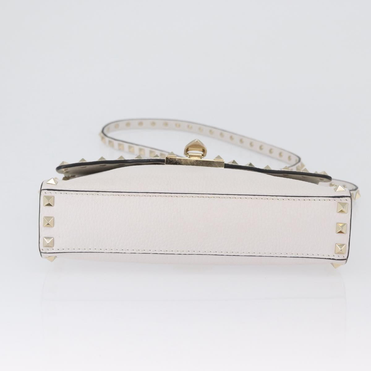 VALENTINO Shoulder Bag Leather White Gold Auth BA10633