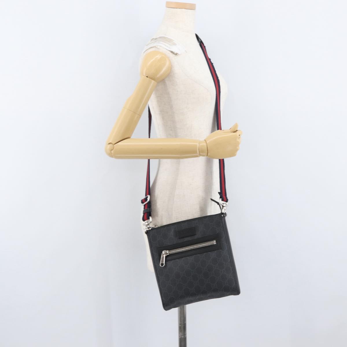 GUCCI GG Supreme Sherry Line Shoulder Bag PVC Black Silver 523599 Auth BA10640