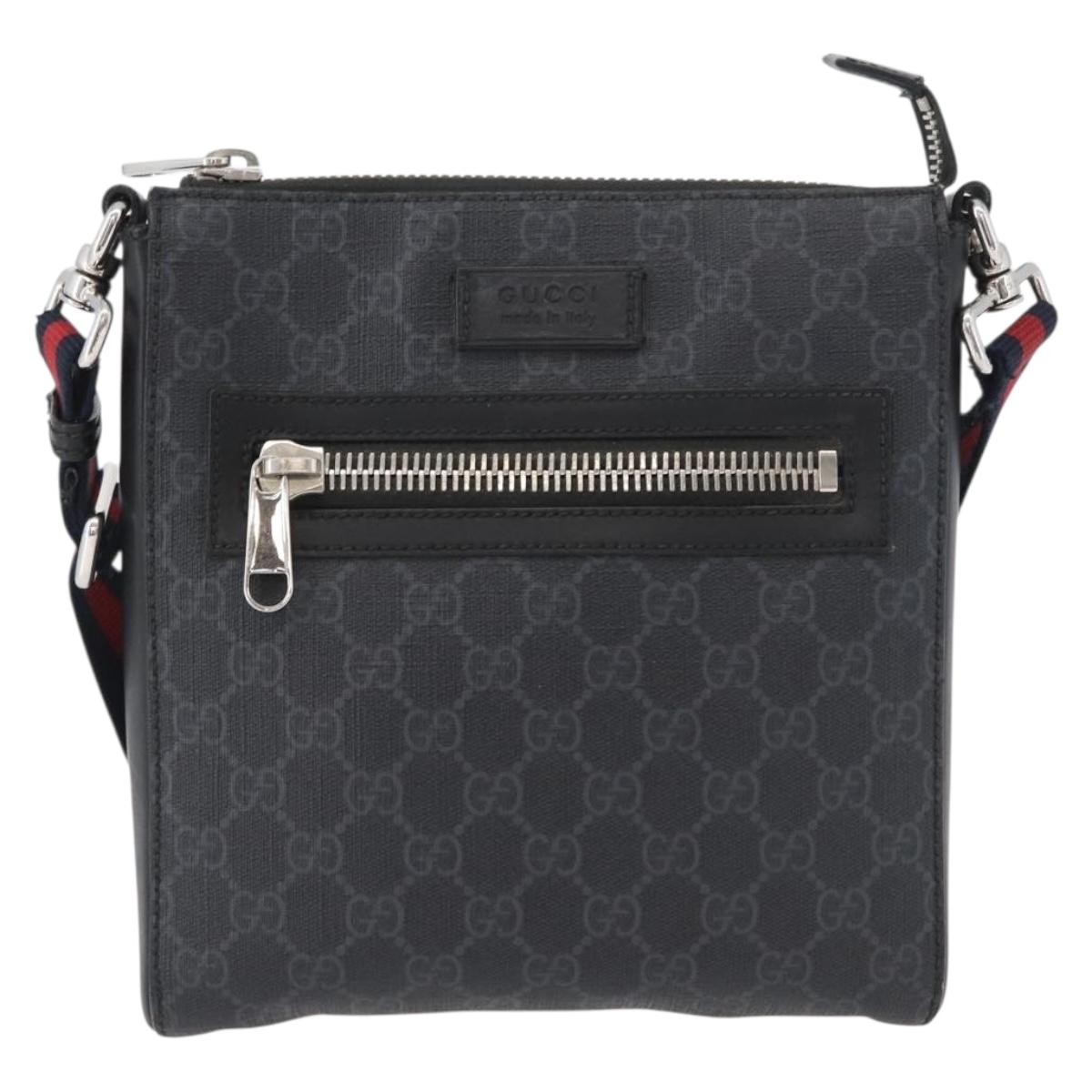 GUCCI GG Supreme Sherry Line Shoulder Bag PVC Black Silver 523599 Auth BA10640