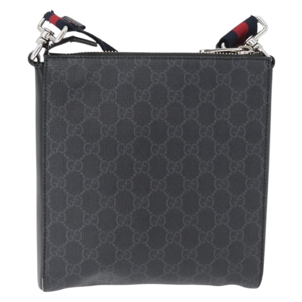 GUCCI GG Supreme Sherry Line Shoulder Bag PVC Black Silver 523599 Auth BA10640