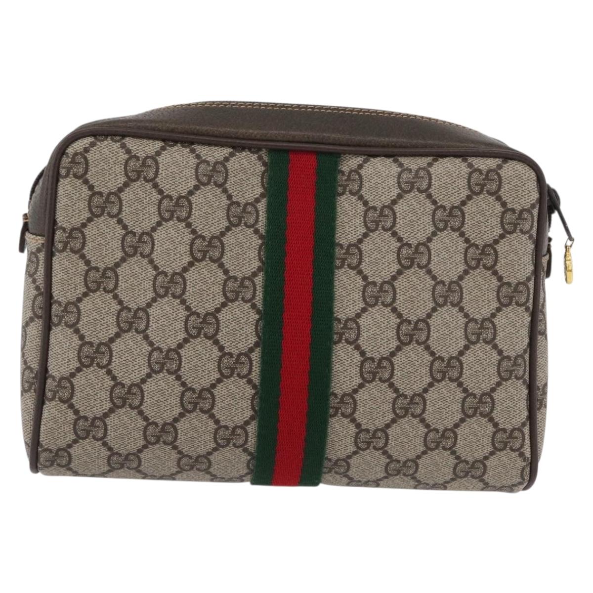 GUCCI GG Supreme Web Sherry Line Clutch Bag PVC Beige Gold 010 378 Auth BA10641