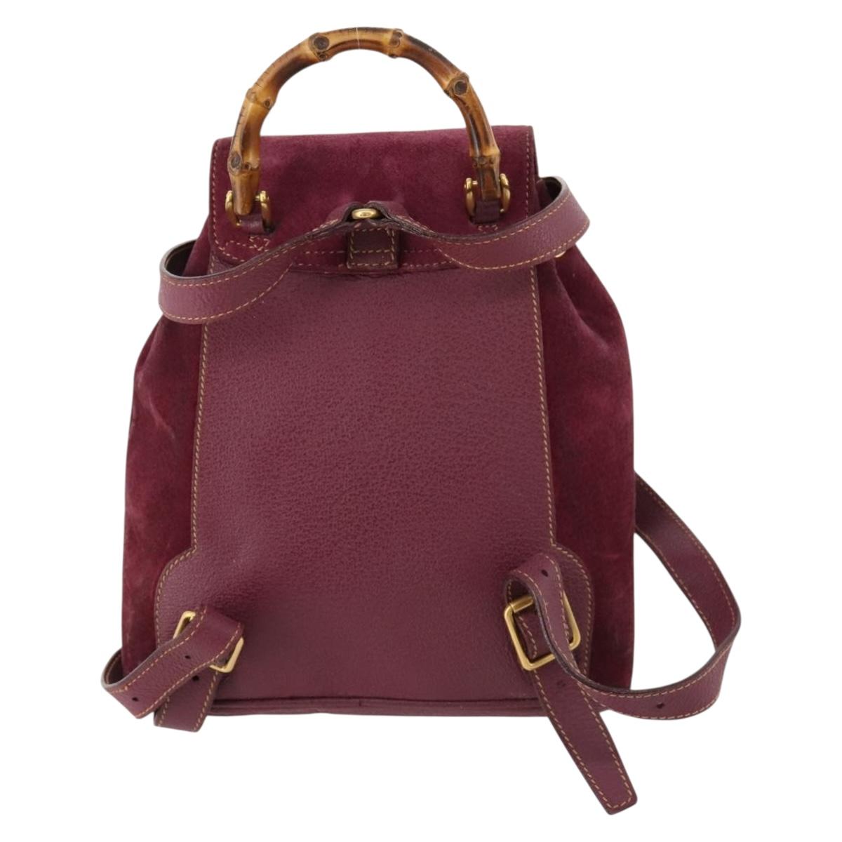 GUCCI Bamboo Backpack Suede Purple Gold 003 1705 0030 Auth BA10642