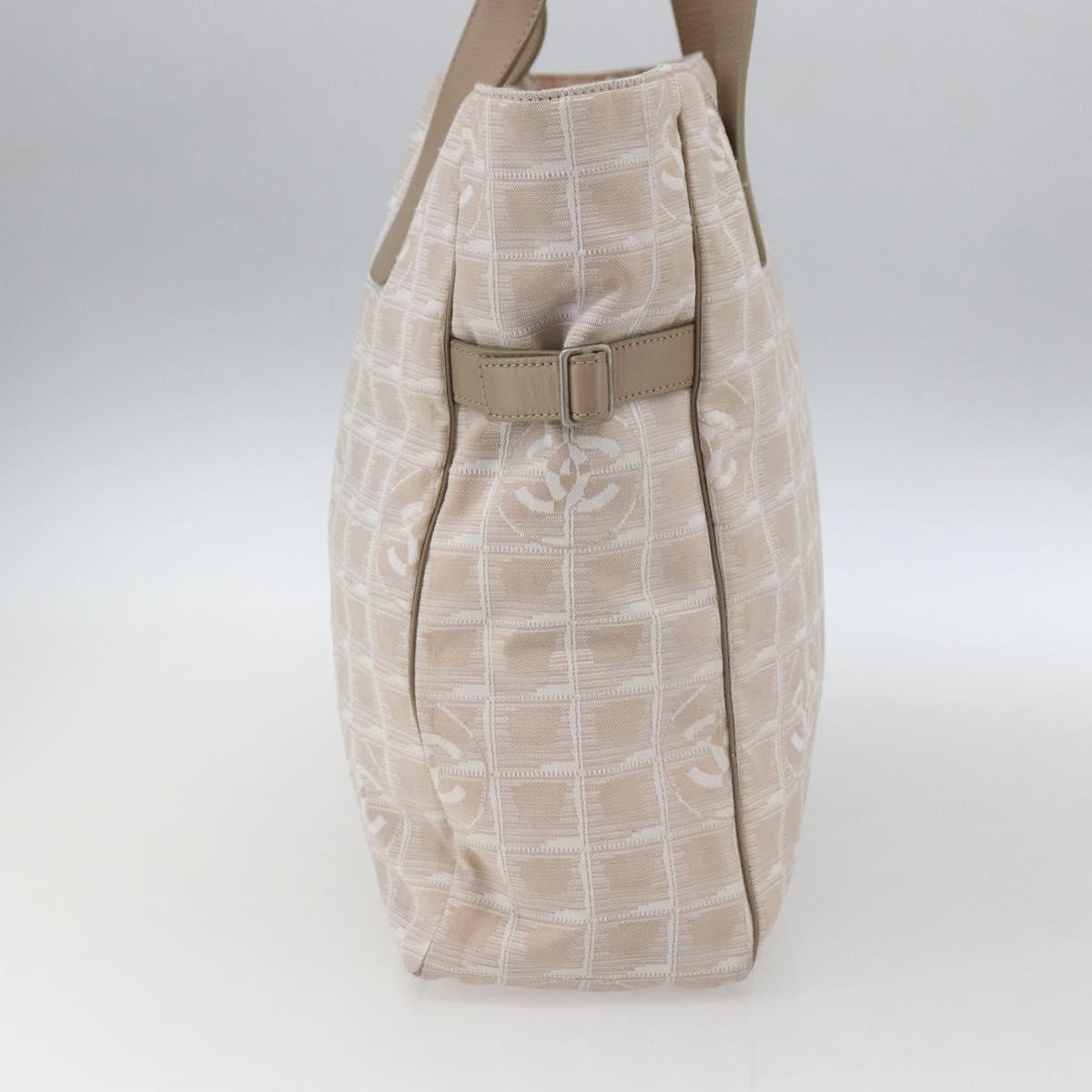 CHANEL New Travel Line Tote Bag Nylon Beige Silver CC Auth BA10644