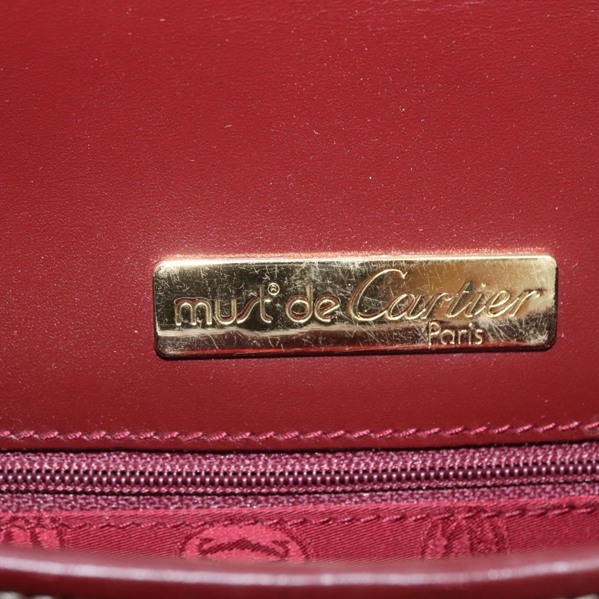 CARTIER Must Line Shoulder Bag Leather Bordeaux Gold Auth BA10646