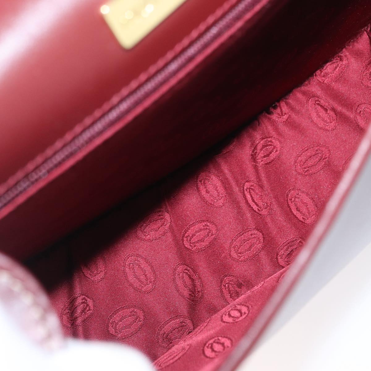 CARTIER Must Line Shoulder Bag Leather Bordeaux Gold Auth BA10646