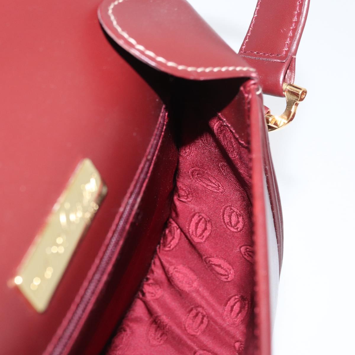 CARTIER Must Line Shoulder Bag Leather Bordeaux Gold Auth BA10646