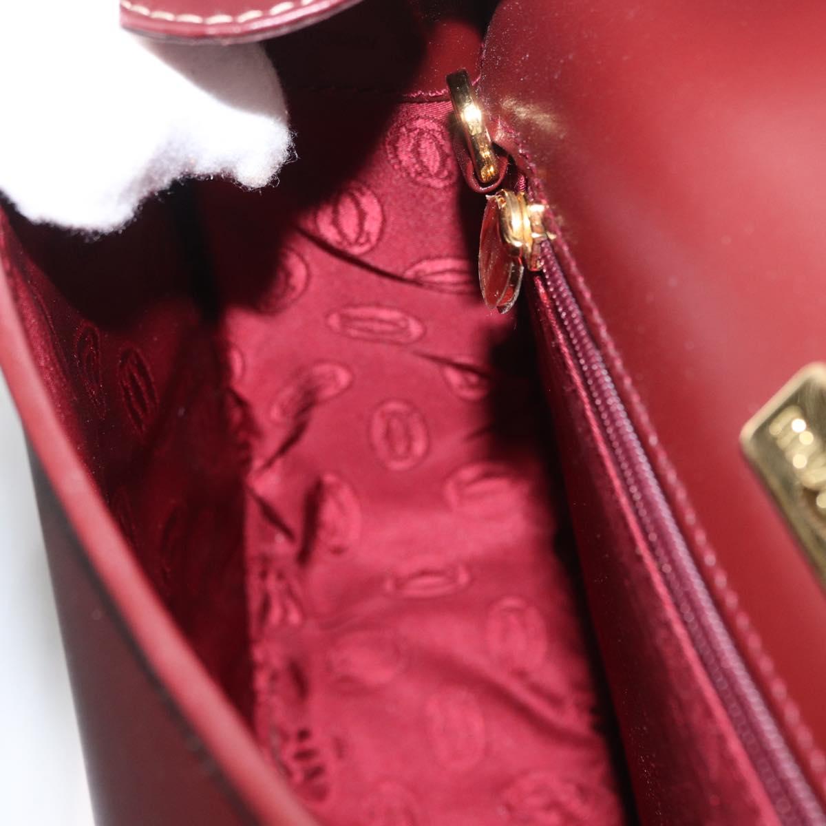 CARTIER Must Line Shoulder Bag Leather Bordeaux Gold Auth BA10646