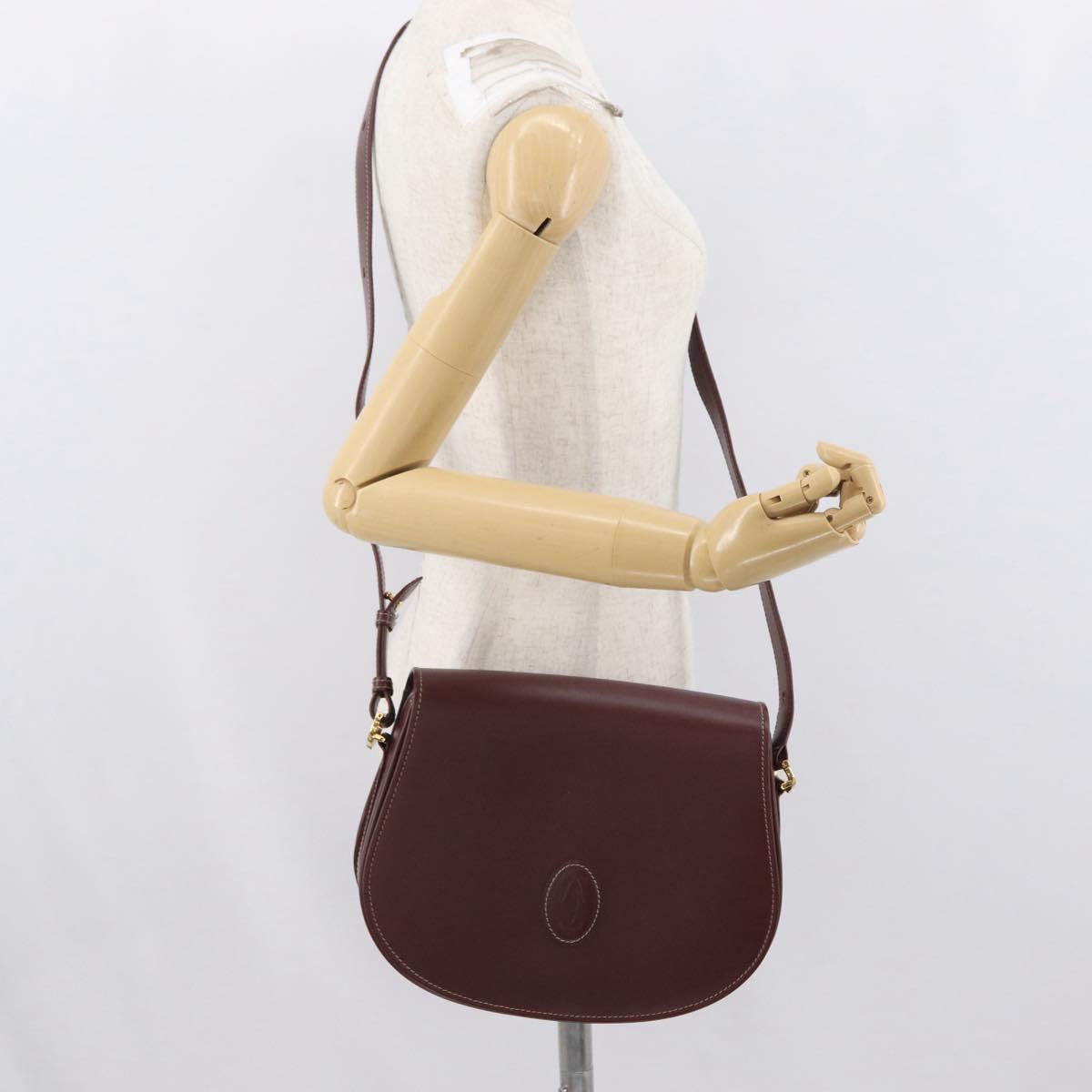 CARTIER Must Line Shoulder Bag Leather Bordeaux Gold Auth BA10646