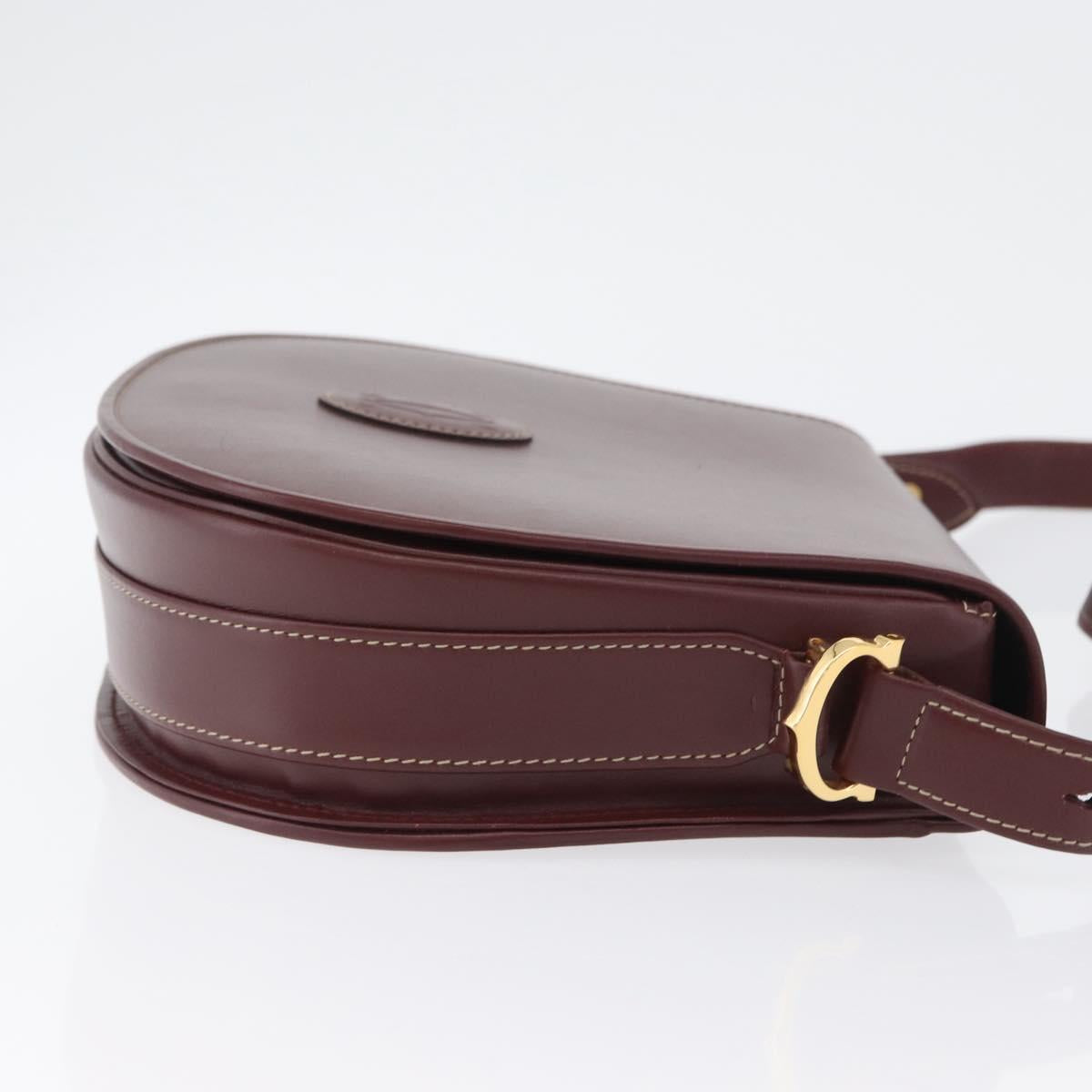 CARTIER Must Line Shoulder Bag Leather Bordeaux Gold Auth BA10646