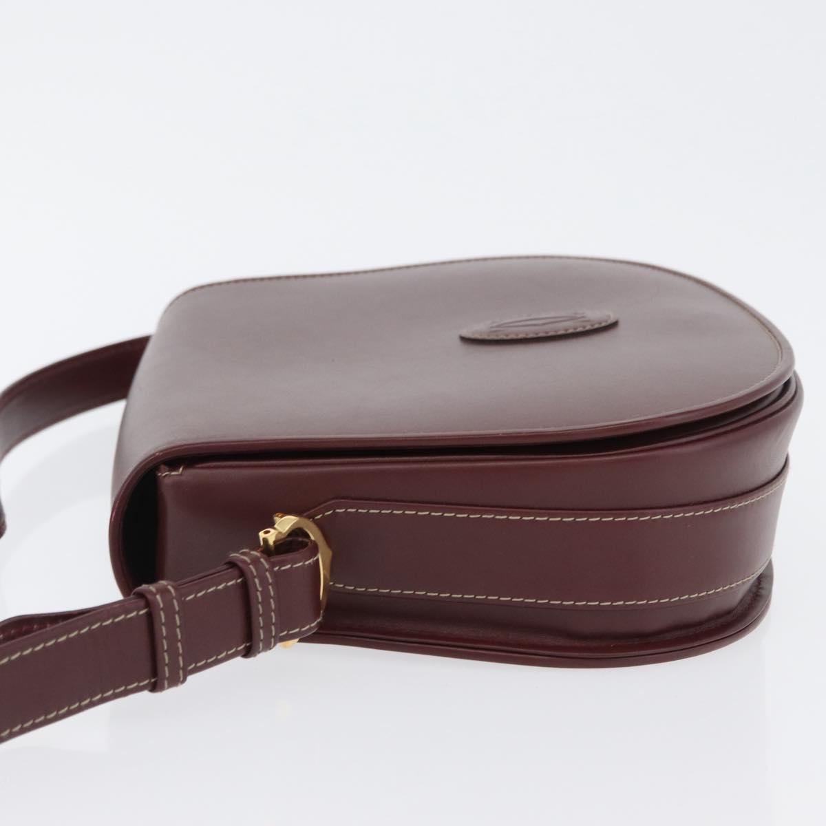 CARTIER Must Line Shoulder Bag Leather Bordeaux Gold Auth BA10646