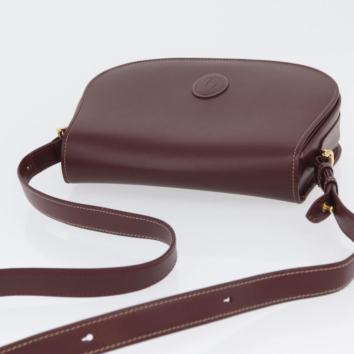 CARTIER Must Line Shoulder Bag Leather Bordeaux Gold Auth BA10646