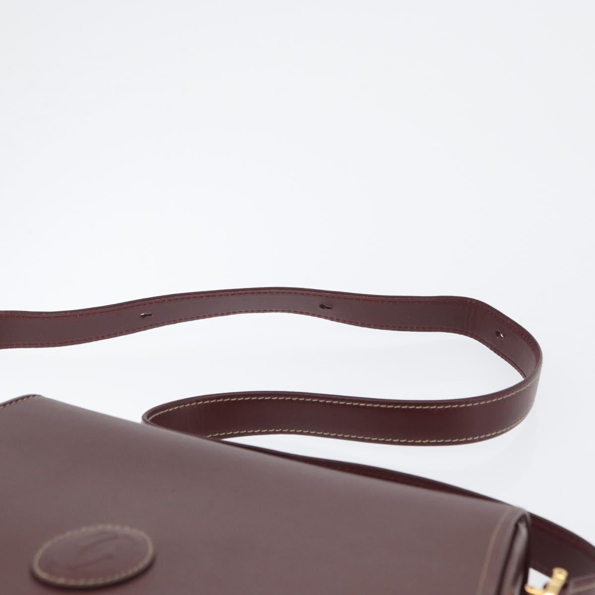 CARTIER Must Line Shoulder Bag Leather Bordeaux Gold Auth BA10646