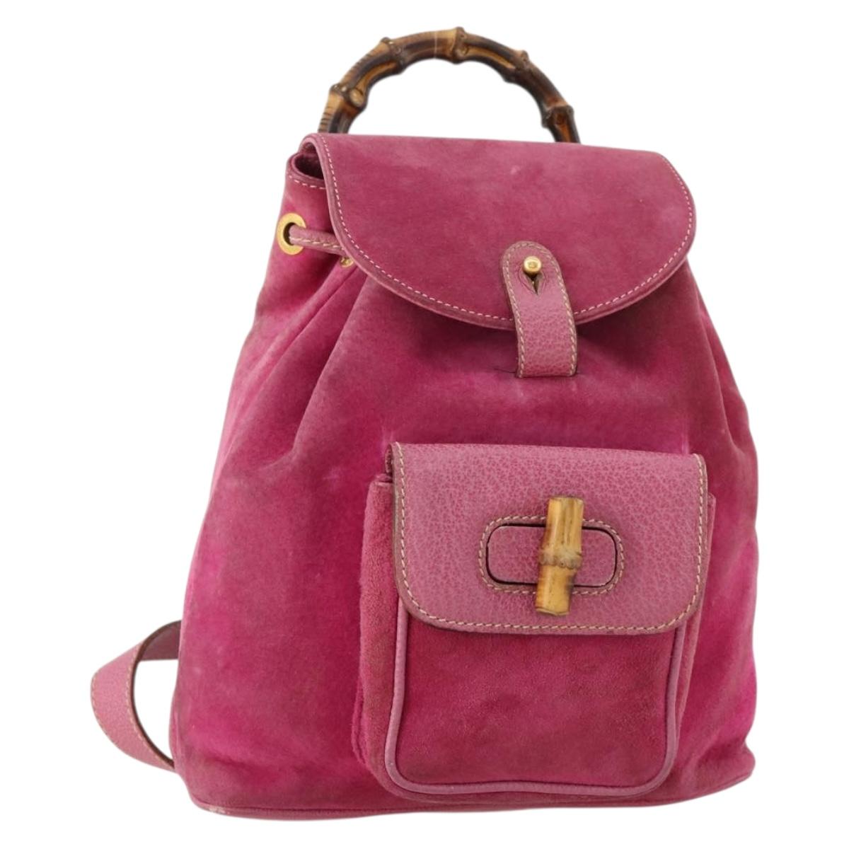 GUCCI Bamboo Backpack Suede Pink Gold 003 58 0030 Auth BA10647