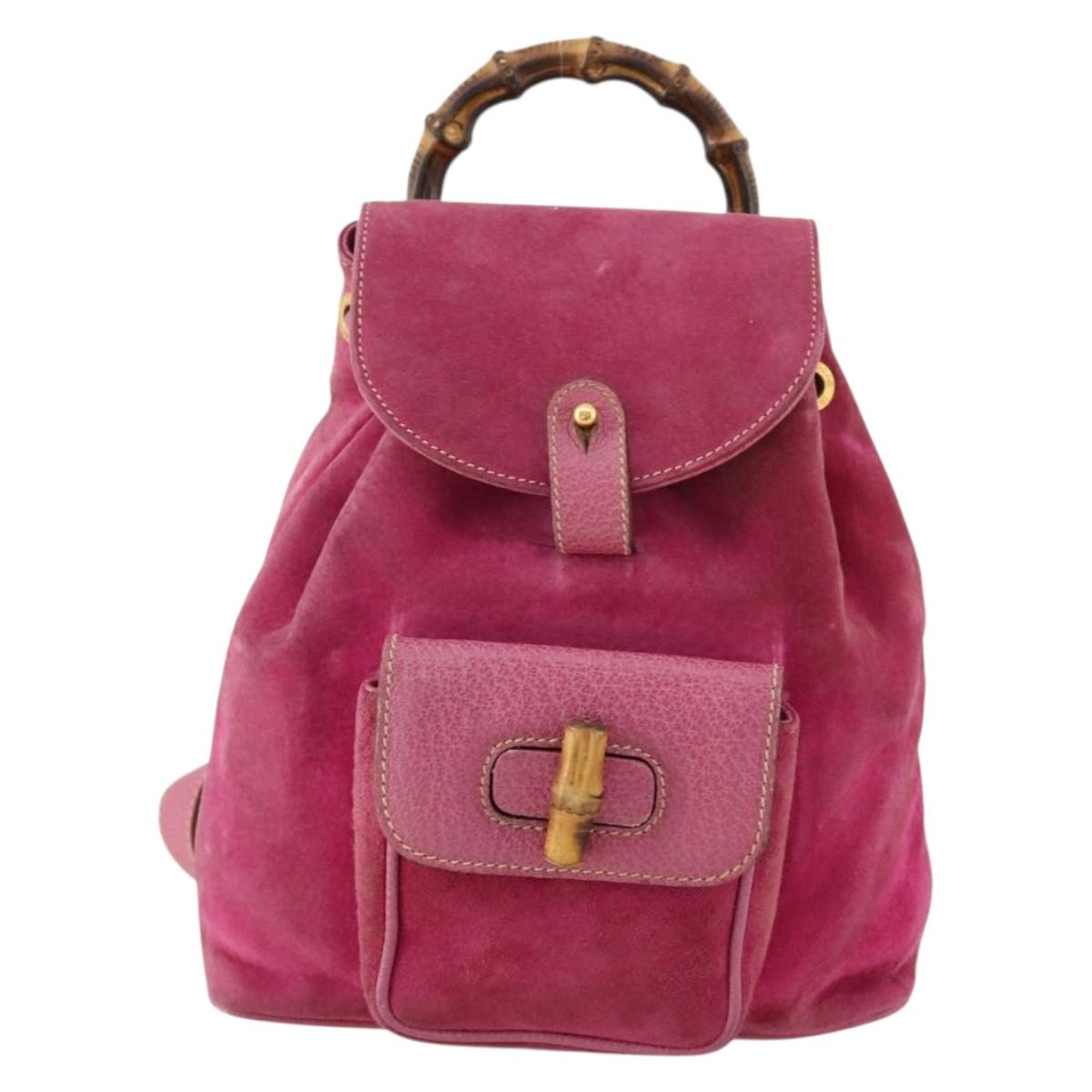 GUCCI Bamboo Backpack Suede Pink Gold 003 58 0030 Auth BA10647