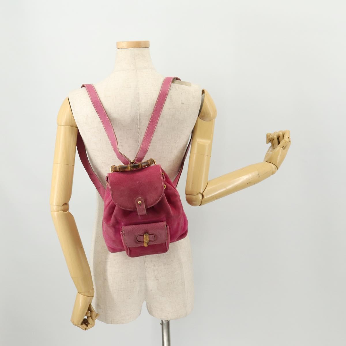 GUCCI Bamboo Backpack Suede Pink Gold 003 58 0030 Auth BA10647