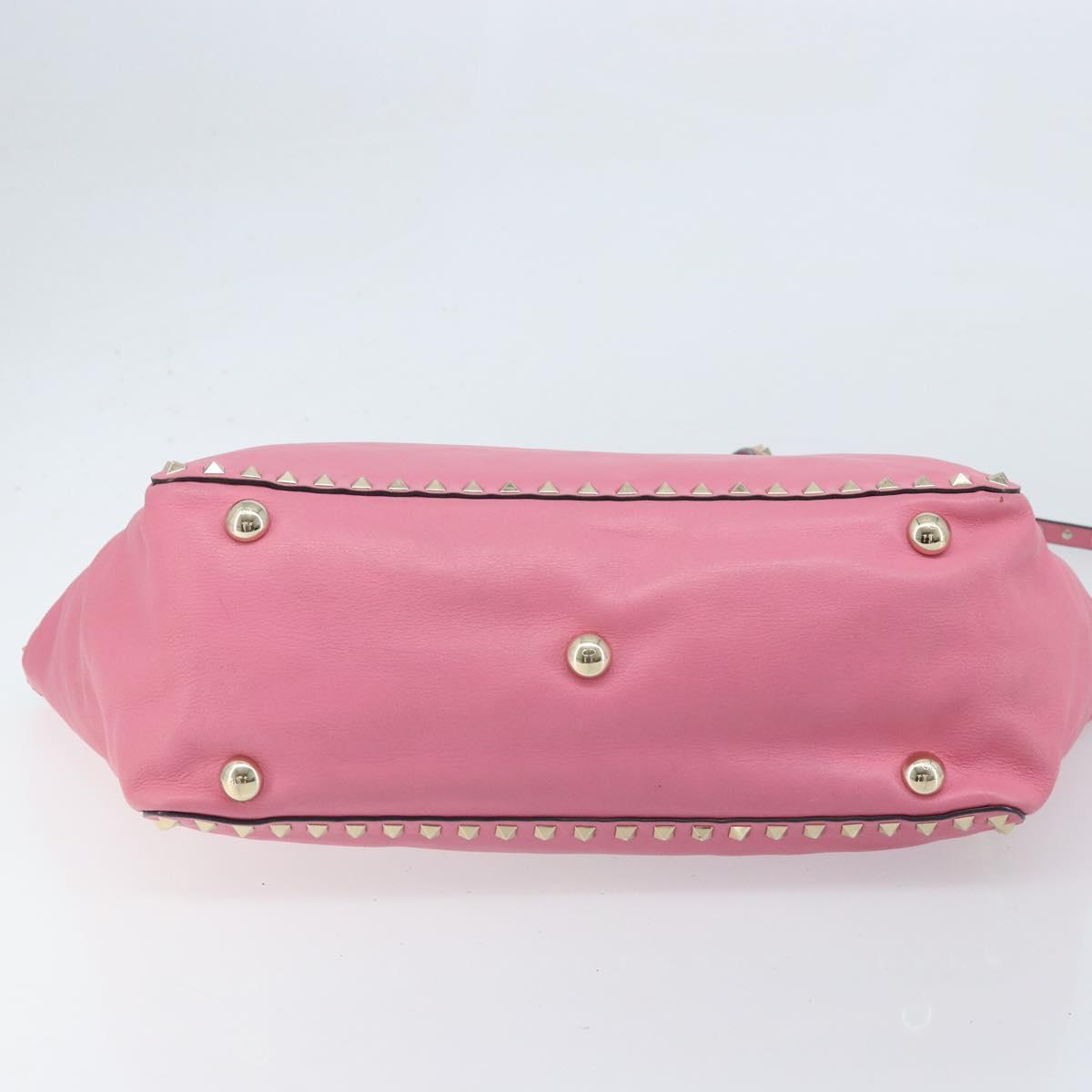 VALENTINO Studs Tote Bag Leather 2way Pink Gold Auth BA10650