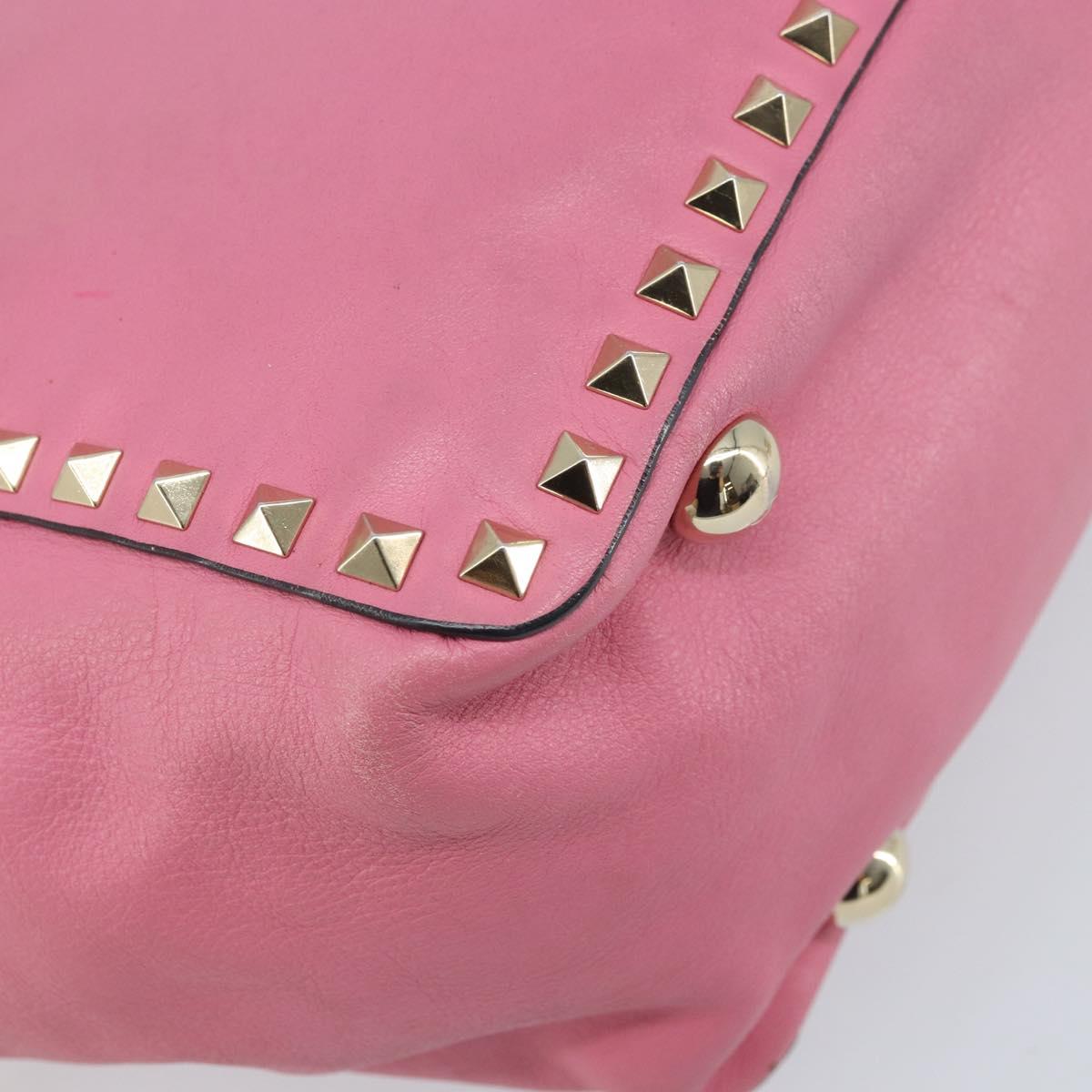 VALENTINO Studs Tote Bag Leather 2way Pink Gold Auth BA10650