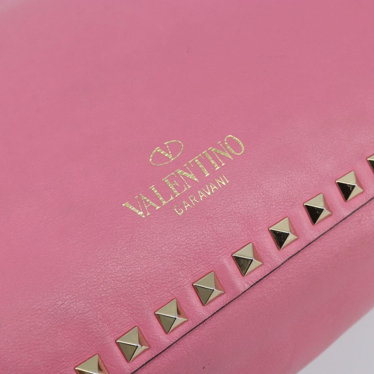 VALENTINO Studs Tote Bag Leather 2way Pink Gold Auth BA10650